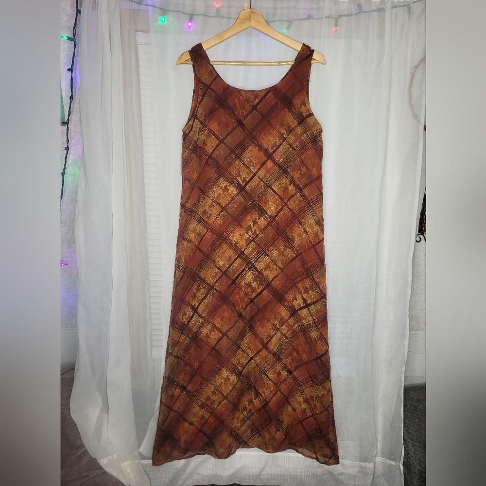 Robbie Bee 100% Silk Dress Womens Size 10 Orange Vintage Scoop Neck Sleevless